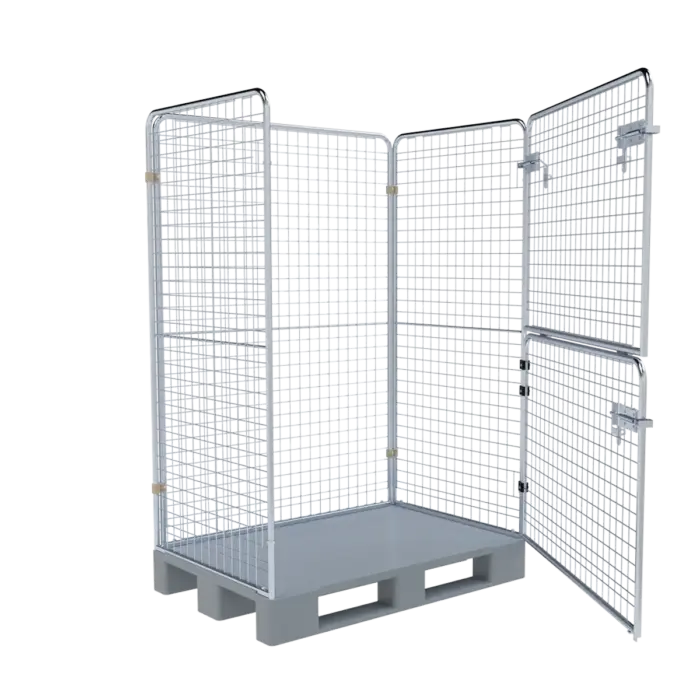 Disposal container on RC plastic pallet, 800 x 1,200 mm, 4-sided, Cr 3 (S48001200FC0KU)